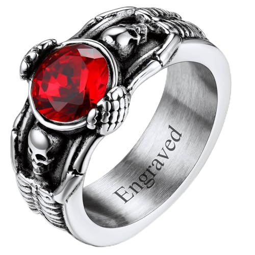 Custom4U Birthstone Signet Ring with Name Engraved,Personalized Stainless Steel/Gold Plated/Black Square Gemstone Rings Size 7-14,Fashion Memorial Jew