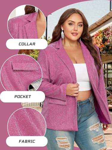 Theenkoln Womens Plus Size Blazer Jacket Collared V Neck Glitter Sparkly Long Sleeve Party Cardigan with Pocket 20242