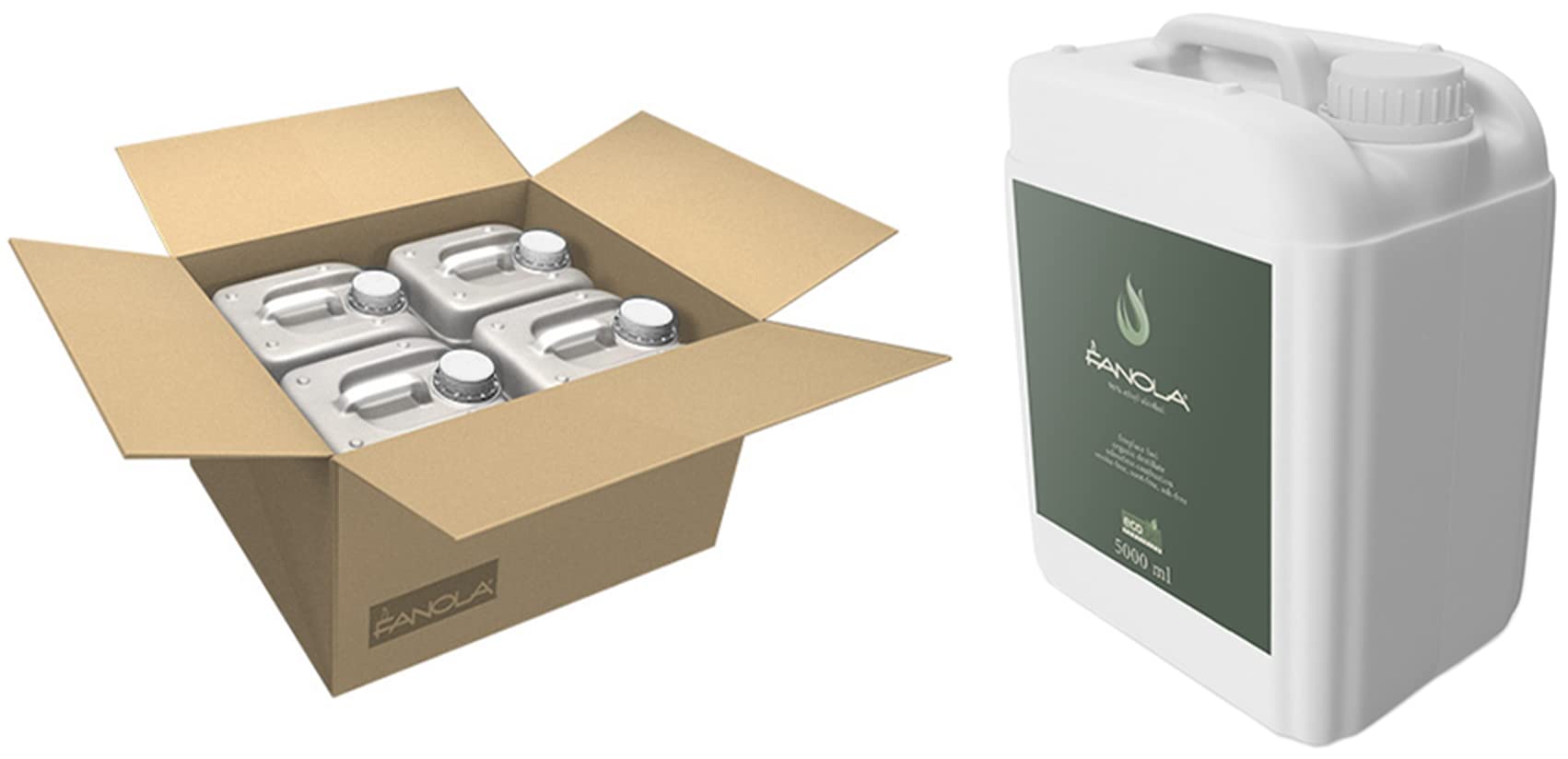 Planika Fanola Premium Flüssiger Brennstoff - Bioethanol für Kamine - Pflanzlichen Ursprungs - Saubere Verbrennung - Rauch-, ruß- und aschefrei - Umweltneutral - 4x5L