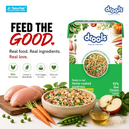 Image of Drools Dog Fresh Food Tetra Pak Real Chicken & Vegetables, for Adult & Puppy, 150g | High Protein, 90% Real Meat | No Preservatives | Retains Freshness & Flavours | Ready to Serve | One Pack Per Meal