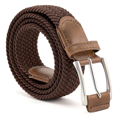 Cinturón trenzado acabado en cuero, Cinturón trenzado, Cinturón tela, Cinturones ajustable, Cinturones trenzados hombres, Cinturones trenzados mujer, Ajuste flexible, Burdeos, 100cm