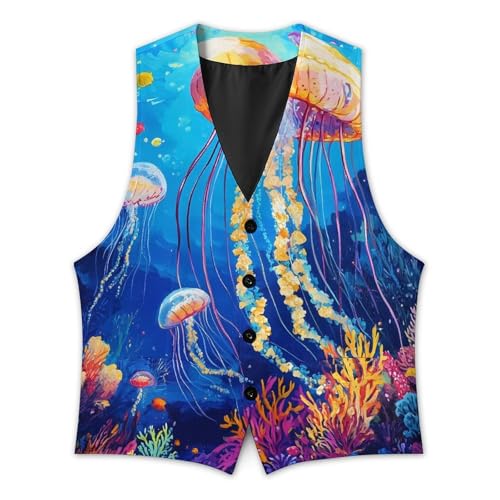 Seabed Jellyfish Mens Slim Fit Suit Vest Dress Waistcoat Casual Business Vest3