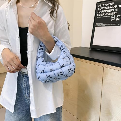 Image of Quilted MINI Handbag and Purses Women Puffer Nylon Hobo Cotton Padded Purse Work Travel Lightweight