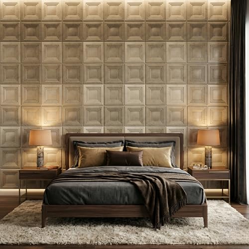 Image of Kayra Decor 3D Wall Panels | PVC Wall Tiles | Square Box Design | Gold Copper | Pack of 12 (32.28 Sq. Ft.)