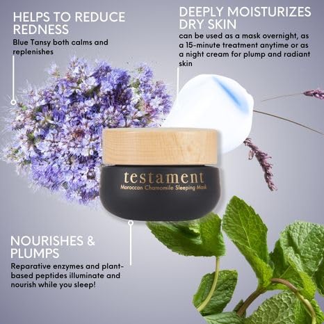 Testament Beauty Moroccan Chamomile Sleeping Mask Night Moisturizing Treatment With Blue Tansy Antioxidants And Niacinamide Fine Lines Wrinkles Tightens Skin For A Healthier Complexion Best For Winter Skin And After Sun Soothing Deeply Moisturizes Brightens Firms Great For After Sun 50Ml17 Oz #TOP1