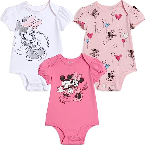 Image of Disney Baby Girls Boys 3 Pack Bodysuits Newborn to Infant Sizes (Newborn - 24 Months)