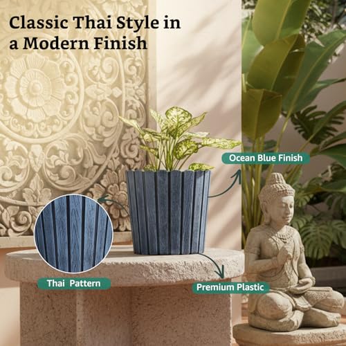 Image of Amazon Brand- Solimo Indoor and Outdoor Round 10 Inch Thai Flower Planter Pot Best for Terrace /Balcony /Home /Office Decor - Set of 2