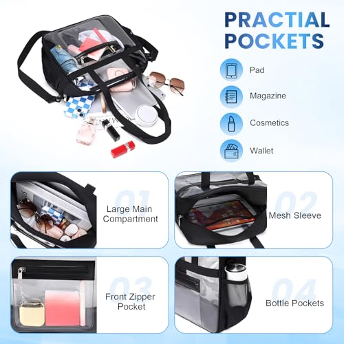 Image of Clear Tote Bag 12x6x12 Stadium Approved Transparent Crossbody Bag with Multi Pockets for Sports Concerts