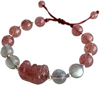 Pulsera Pixiu de Cuarzo Rosa Natural for Mujer, Regalo de joyería del Zodiaco de Hilo Rojo, Pulsera de Amistad con Amuleto de la Suerte Ajustable