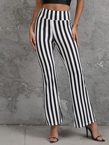 SOLY HUX Women's Striped Elastic High Waist Flare Leg Long Pants Casual Trousers3