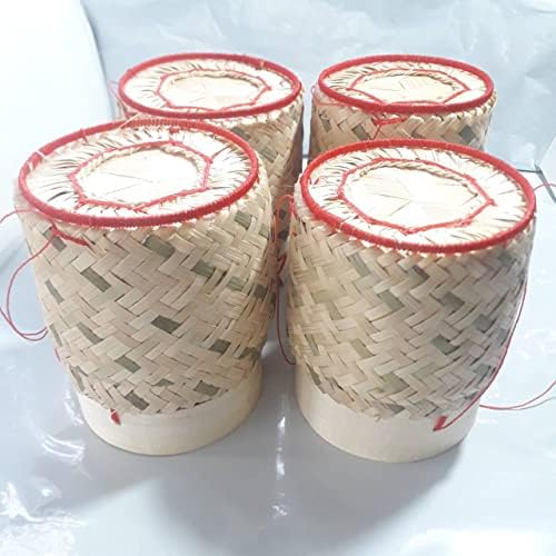 Sticky Rice Basket -Kratip Size 3 Inches (Pack of 4) Thailand Handmade Bamboo Rice Container image 4