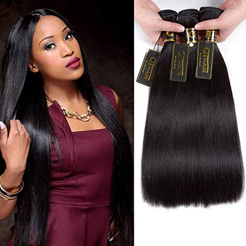 QTHAIR 12A Brazilian Straight Human Hair 3 Bundles (12 14 16inch,300g) Brazilian Virgin Hair Straight Human Hair Extensions Unprocessed Brazilian Straight Hair Weave for Black Women