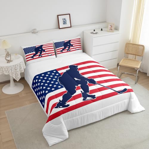 Image of Feelyou Ice Hockey Comforter Set Queen Size 3Pcs for Kids Boys Girls Teens
