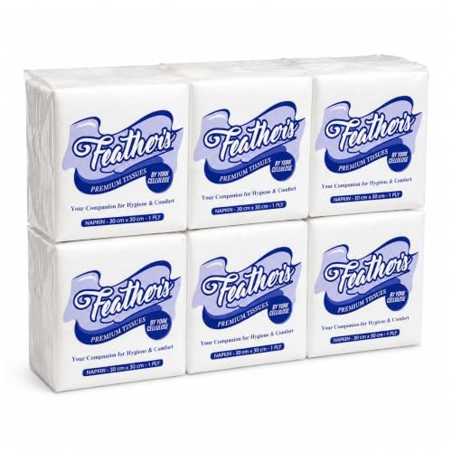 Image of Feather's Smartchoice Premium Tissue Paper Napkin 1Ply |100 pulls, Pack of 6, 30X30 cm | Naturally White | Cocktail Napkin, Super Strong & More Absorbent | Extra Soft
