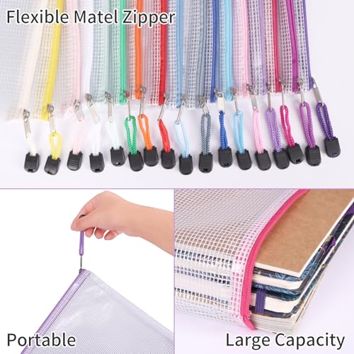 Image of EOOUT 42pcs Mesh Zipper Pouch, 8 Sizes Waterproof Zipper Bags, 17 Colors, Multipurpose for Board Games Travel Storage, School Supplies, and Home Organization
