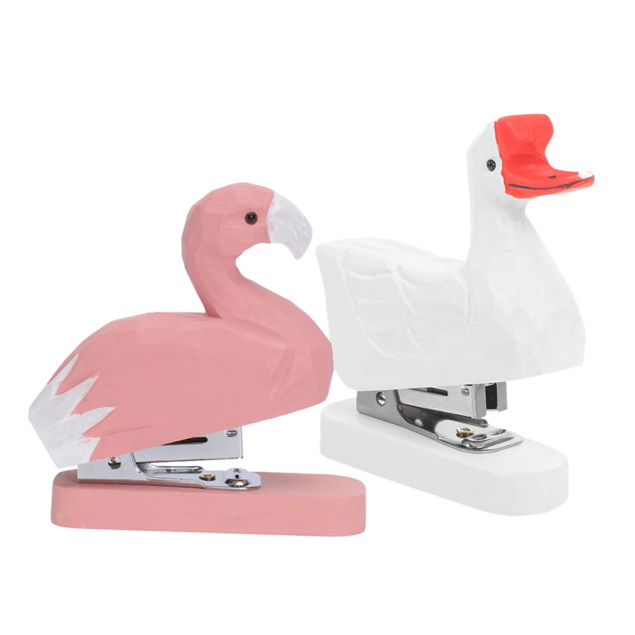 8 Pièces Agrafeuse Pour Animaux Agrafeuse De Bureau Accessoires Flamant Rose Sculpture D'une Statue D'animal Mini Sculpture D'oie Drôle Drôle En Bois NUOBESTY