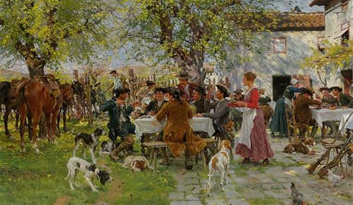 Art tableau le déjeuner des chasseurs de Raffaelo Sorbi toile haut de gamme 60x90