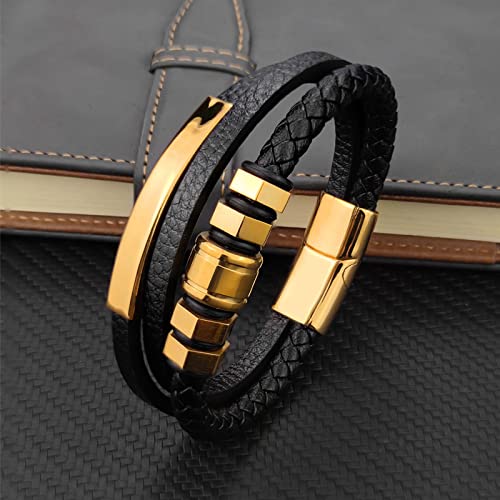 Bracelets pour hommes en cuir noir classique mode et luxe - 3