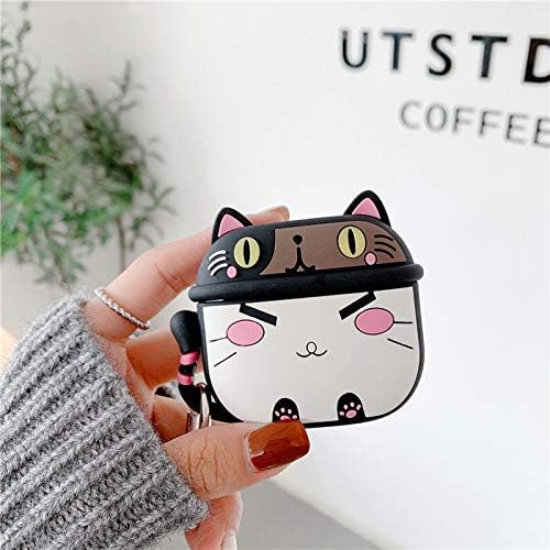 BONTOUJOUR Earphone Case Compatible wit AirPods Pro/3, Cute Creative Smiling Lucky Cat Kitty Baby Shape AirPods Case, Soft Silicone Lightweight Cover Wireless Headphone Earbud Protection Skin -Black