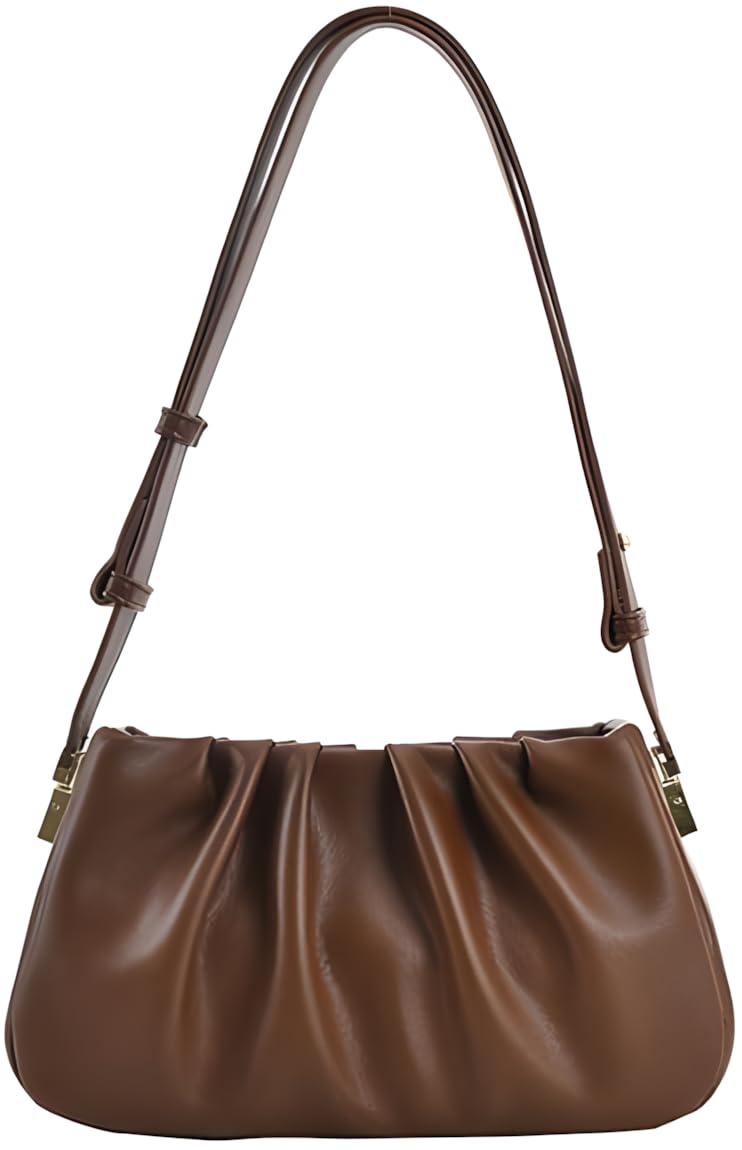 haveglam Elegant Pleated Shoulder Bag with Adjustable Strap, Faux Leather, Available in Brown, Black, Beige-picture-55