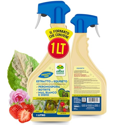 albagarden - estratto di equiseto per piante - effetto fungicida - protezione naturale da malattie fungine come peronospora, oidio, muffa grigia, botrite - spray 1 l