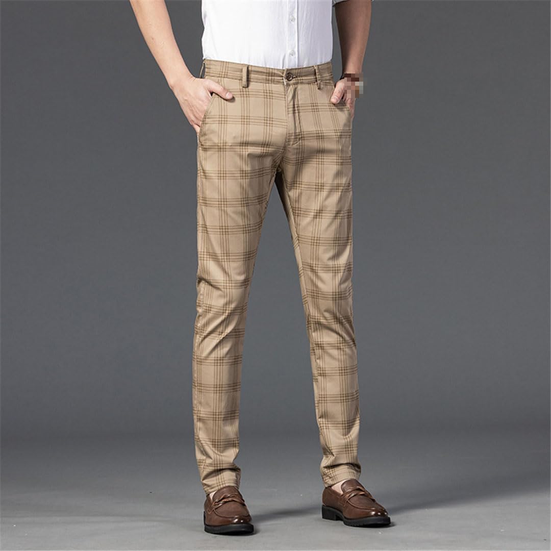 Vogrtcc Pantalones A Cuadros para Hombre Pantalones De Traje De Oficina De Ajuste Regular Pantalones De Vestir Formales