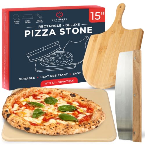 Large Pizza Stone for Oven and Grill Set - 15 x 12 - 3PCs Pizza Stone Set