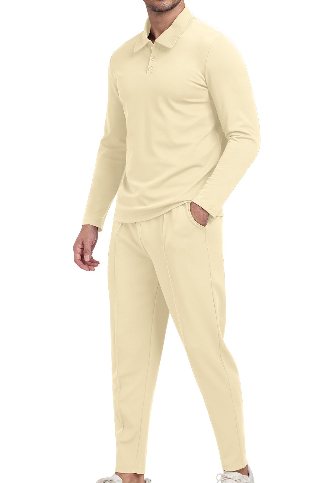 KUYIGO Conjunto deportivo de 2 piezas para hombre, conjunto de sudadera y pantalones deportivos, camiseta de punto gofre, parte inferior de estilo casual, deportivo, ropa deportiva y golf