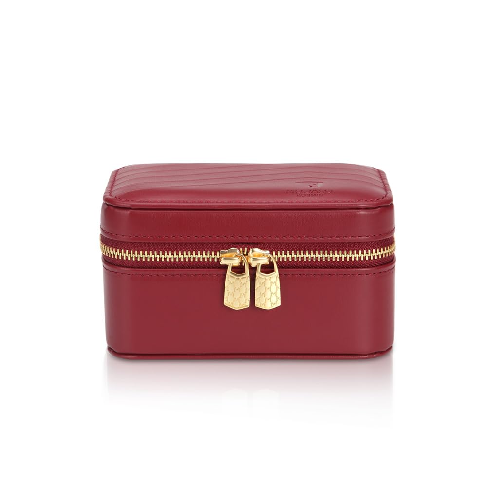 MODALO JUNIA Joyero y joyero pequeño, caja de joyería de viaje y organizador, piel sintética, elegante regalo para mujeres, organizador de anillos de cadena y pendientes (burdeos)