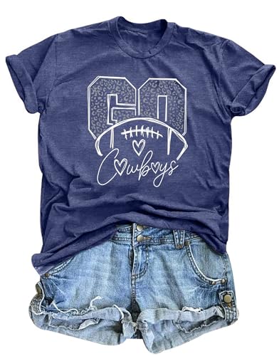 Football Shirts for Women Vintage Go Cowboy Graphic Sunday Funday Tshirt Casual Game Day Short Sleeve Tee Tops