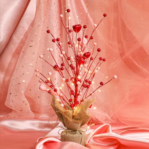 Valentines Day Heart Table Tree Decoration, 16 Inch Lighted Valentines Tree Decor for Valentines Day Party Home Decor
