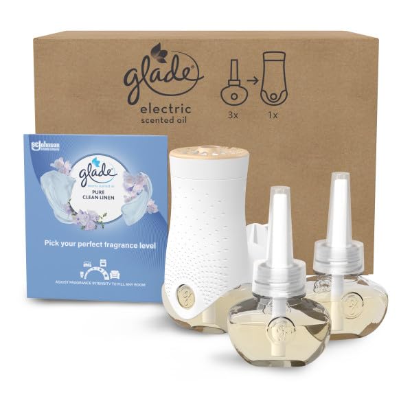 Glade Plug in Air Freshener Holder and Refill, Electric Scented Oil Room Air Freshener, Clean Linen, 1 Holder and 3 Refills (3 x 20ml)
