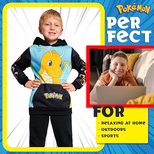Image of Pokemon Hoodie for Boys & Teens Hooded Sweatshirt Warm Anime Pikachu Sweater