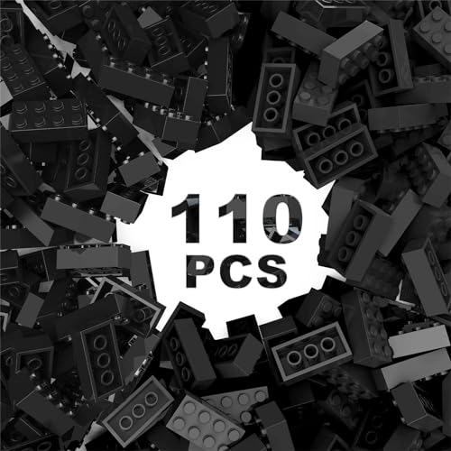 Classic Building Bricks 2x4, Compatible with Lego Parts and Pieces 3001, 110 Piece Bulk Building Block, Creative Building Block for Age 6+ Boys Girls and Bulk Enthusiast (Black)
