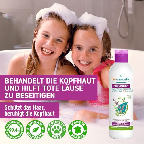 Puressentiel - Anti-Läuse - Poudoux Shampoo zur täglichen Anwendung BIO-Zertifiert - Entfernt Läuse, Larven und Nissen - Wirkstoff 100% natürlichen Ursprungs - 200 ml