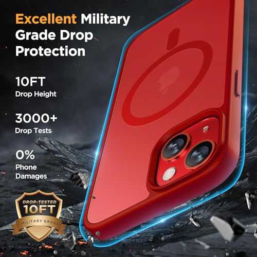 Image of Miracase Magnetic for iPhone 14 Case 6.1 inch (Compatible with MagSafe)(with 2X Screen Protectors) Military-Grade Protection, Anti-Fingerprint Translucent Matte Phone Case Cover, Red
