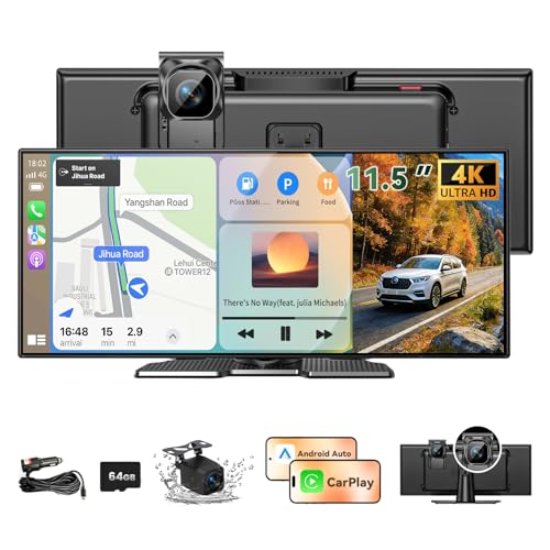 Image of Largest 11.5 inch Wireless CarPlay Screen for Car, A-pple CarPlay & Android Auto HD Touchscreen with 4K Dash Cam /1080P Backup Camera /Navigation /Bluetooth /Voice Control /FM /Mirror Link,for All Vehicles
