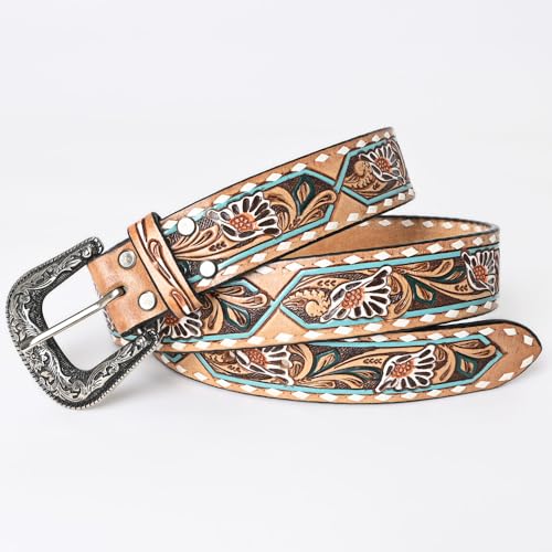 American Darling Beautifully Hand Tooled Tan Genuine American Leather Belt Men and Women Western Belt with Removable Buckle4