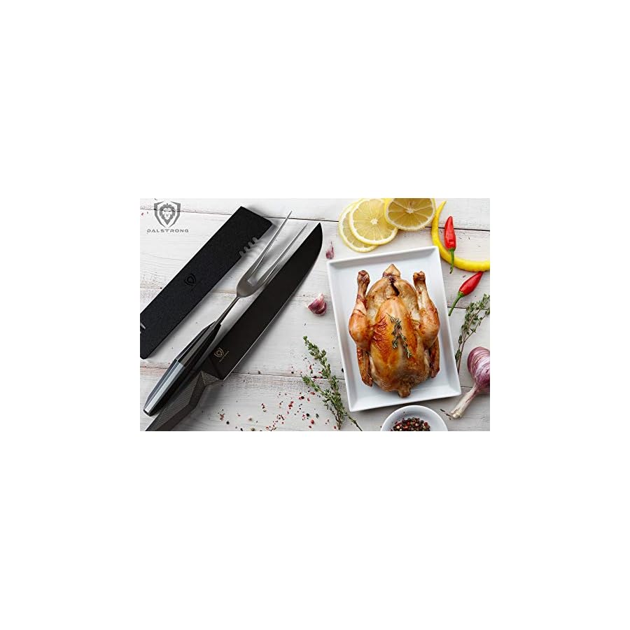 Dalstrong Carving Knife & Fork Set - 9" Blade - Shadow Black Series - Black Titanium Nitride Coated - High Carbon - 7CR17MOV-X Vacuum Treated Steel - Carving Set - BBQ Knife - Sheath - NSF Certified