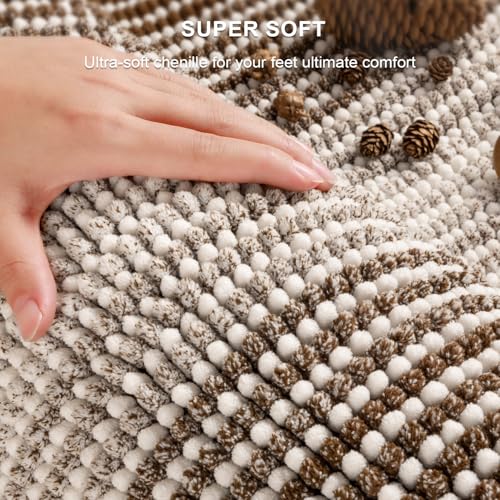 BSICPRO Bathroom Rugs and Mats Sets, 2 Piece Thick Absorbent Chenille Bath Mat Rug Set Non Slip, Soft Shaggy Bath Room Floor Mats for Bathroom, Machine Washable (Brown, 20" x 47" Plus 16" x 24")
