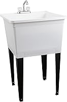 Tehila Basics 21-Gallon White Freestanding Utility Sink with Chrome 2-Handle Faucet & Adjustable Legs | Heavy Duty Laundry Tub by JS Jackson Supplies