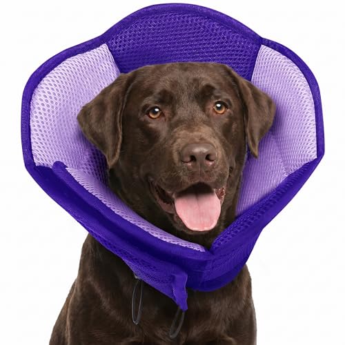 Image of AOFITEE Large Dog Cone - Adjustable Dog Cone to Stop Licking, Foldable Extra Large Cones Dogs for Wound Healing, Pet Elizabethan Cones Collar After Surgery, XL Fabric Pet Neck Collar, Purple X-Large