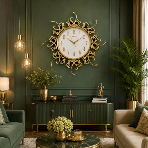 Image of ARMONIA Decorative Wall Clock 72cm | Large Decorative Gold Glass Wall Clock | Silent Non-Ticking Designer Clock | Luxury Modern Home Decor for Living Room, Bedroom & Dining Room (Plastic)