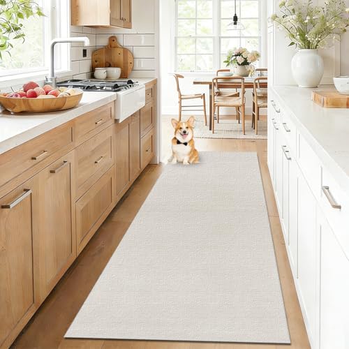 AESEMYYZ Alfombra Pasillo Larga, Alfombra de Cocina Antideslizante 80 x 400cm Alfombra Cocina Lavable, Alfombras de Pasillo, Felpudo Grande, Alfombra Larga para Cocina y baño, salón, Pasillo Blanco