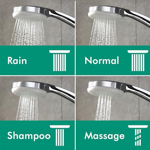 hansgrohe Croma - wassersparendes Duschsystem (EcoSmart) mit Thermostat, Regendusche (220 mm) mit Armatur, Handbrause (4 Strahlarten), Schlauch, Brausestange und runder Kopfbrause, Chrom, 27188000