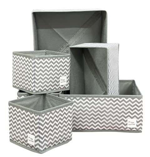 Image of House of Quirk Non-Woven Foldable Cloth Storage Box Closet Dresser Drawer Cube Basket Bins Containers Divider with Drawers With Zipper for Utensils,Underwear,Bras,Socks,Set of 6(Wave Grey)