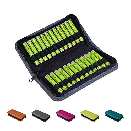 Homöopathische Taschenapotheke, Globuli-Tasche Potenz C30, gefüllt mit 24 Globuli-Röhrchen (Glas), handgemacht aus echtem Leder (anthrazit-grau)