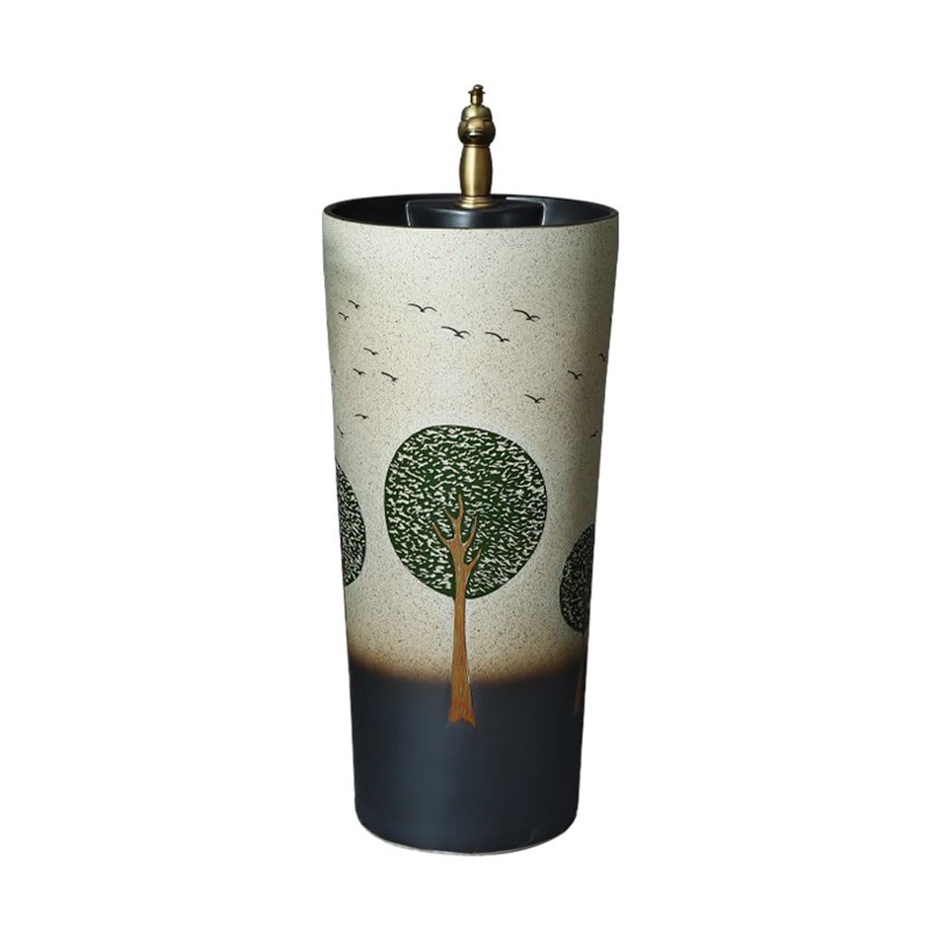 Bathroom Sink Art Ceramic Pedestal Basin Balcony Courtyard Floor-Standing Washbasin Creative Wash Basin Bathroom Vanity