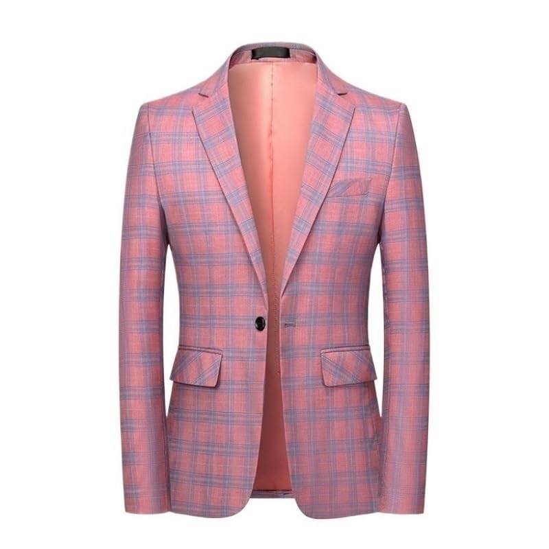 Men's Plaid Casual Blazer One Button Notch Lapel Sport Coat Lightweight Business Suit Jacket(Red,XX-Large)