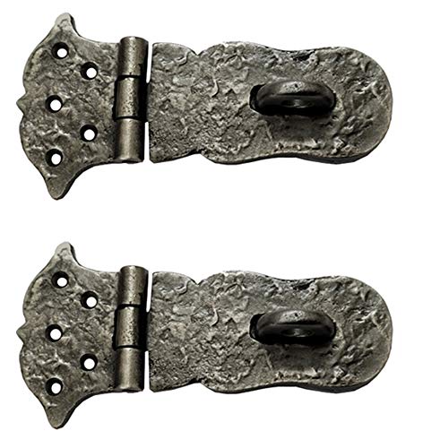 Image of Adonai Hardware inchParan inch Heavy Duty Cast Iron Safety Locking Hasp and Staple (6 inch x 2 Pack, Antique Nickel) for Vintage Pirates Treasure Chest, Trunks, Wooden Jewelry Box, Cases, Furniture and Sheds